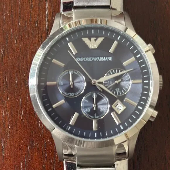 Emporio Armani AR2434 Oversized Chronograph Watch Steel Graphite Dial 43mm Gift - Picture 3 of 10